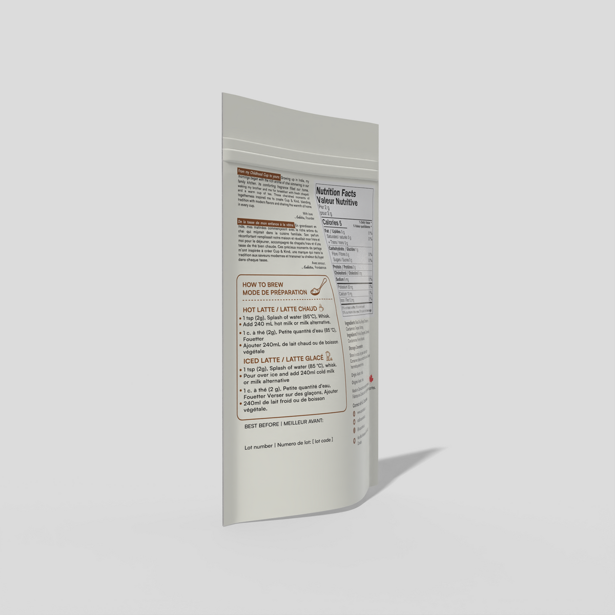 Masala Chai Latte Mix pouch, back side view