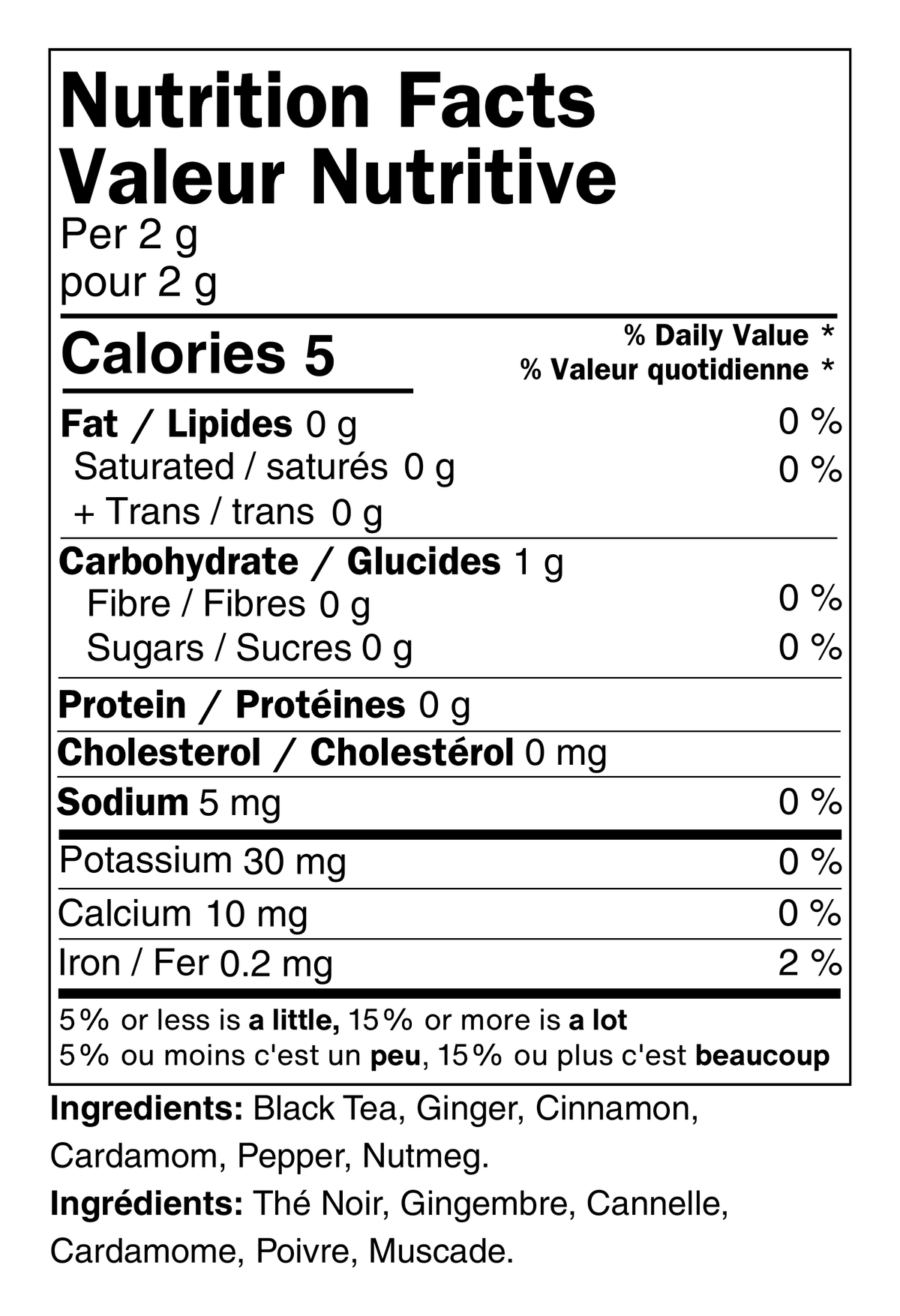 Nutrition facts, Microground Masala Chai Latte Mix